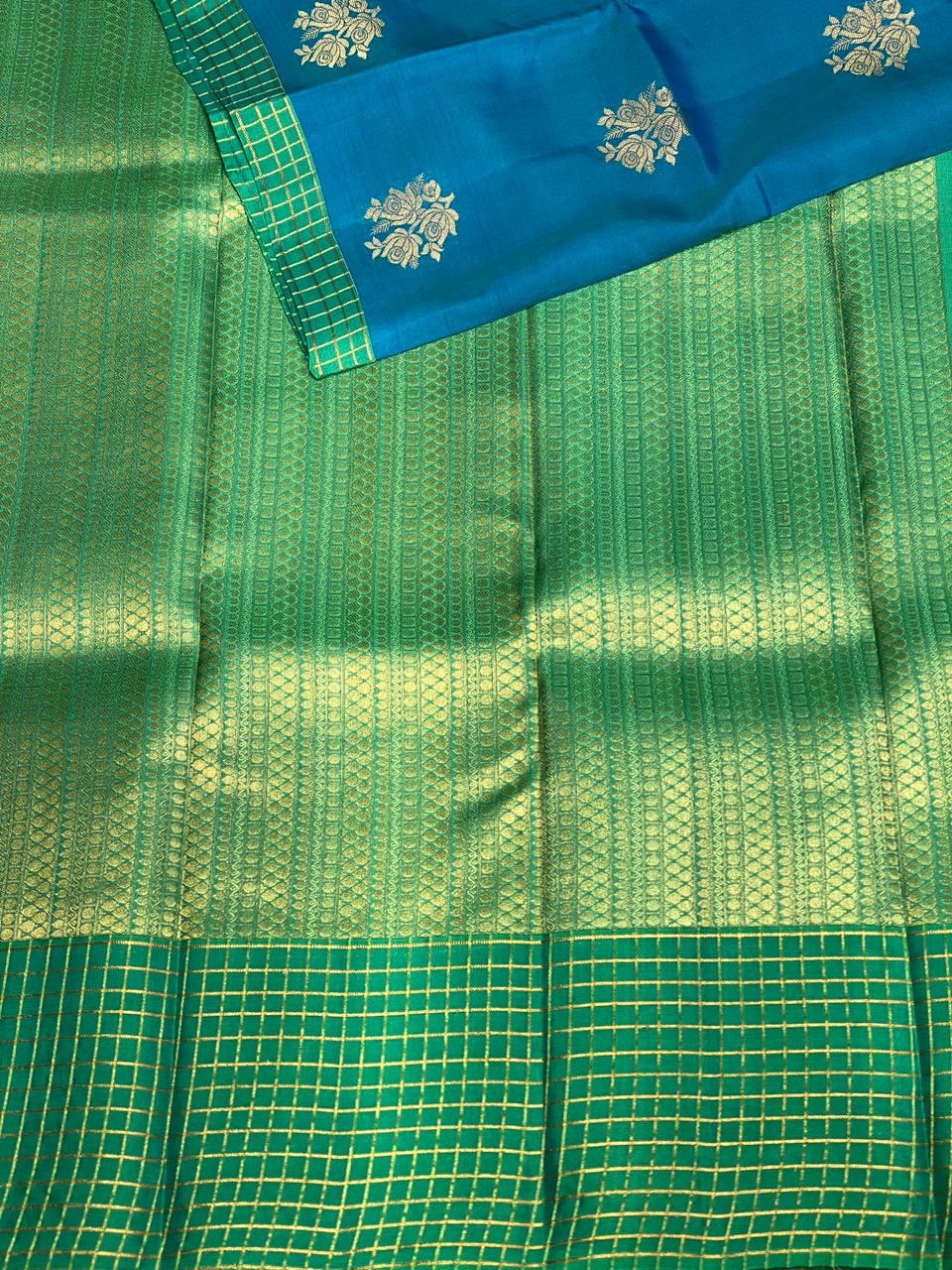 Blue and green pure soft Kanchipuram Silk saree - PPSILK44