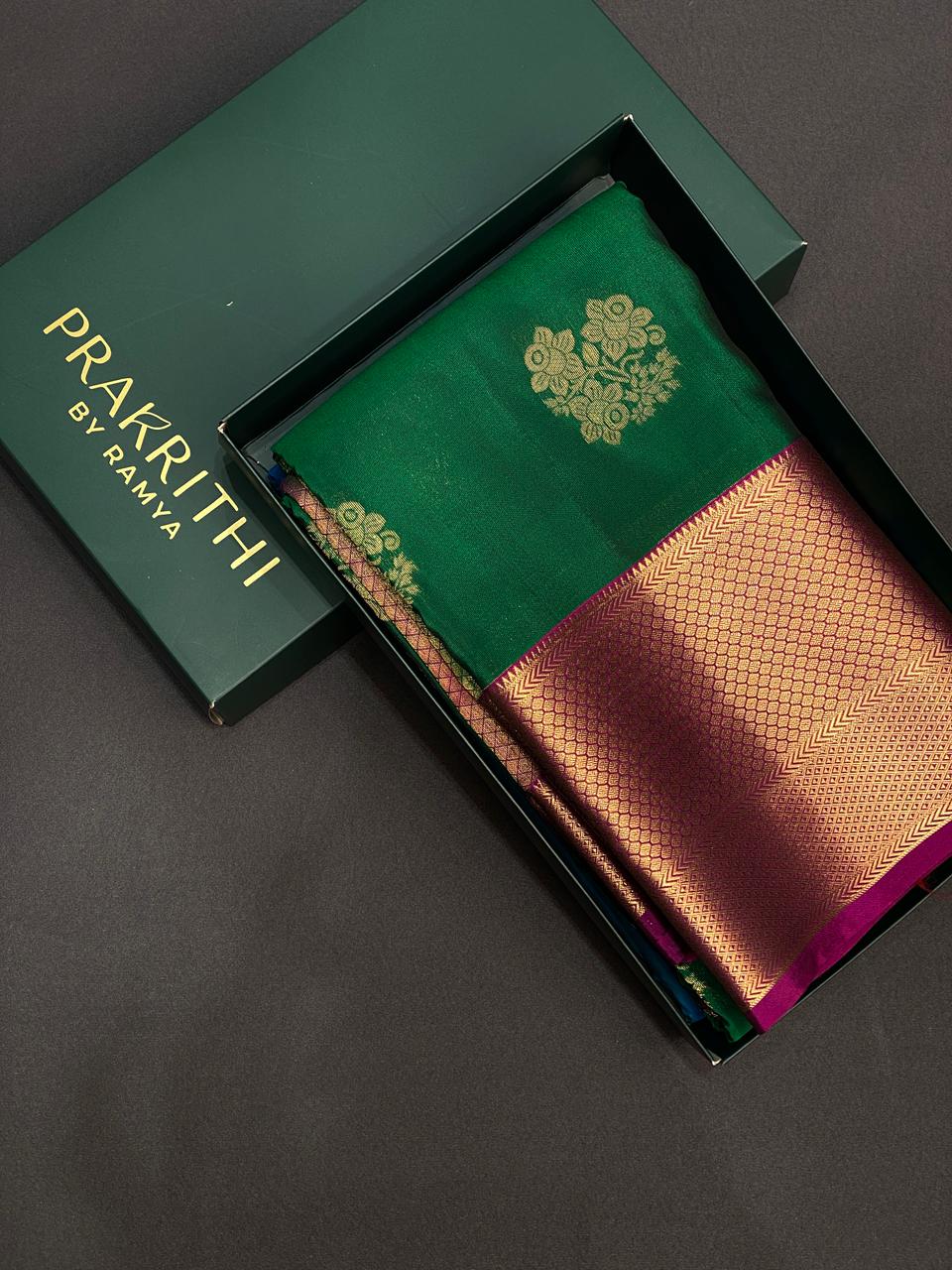 Green and purple pure soft Kanchipuram Silk saree - PPSILK45