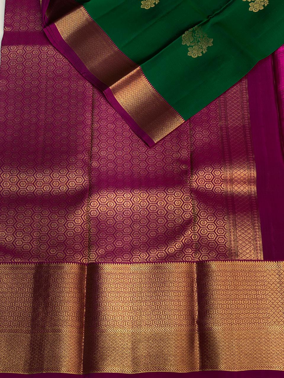 Green and purple pure soft Kanchipuram Silk saree - PPSILK45