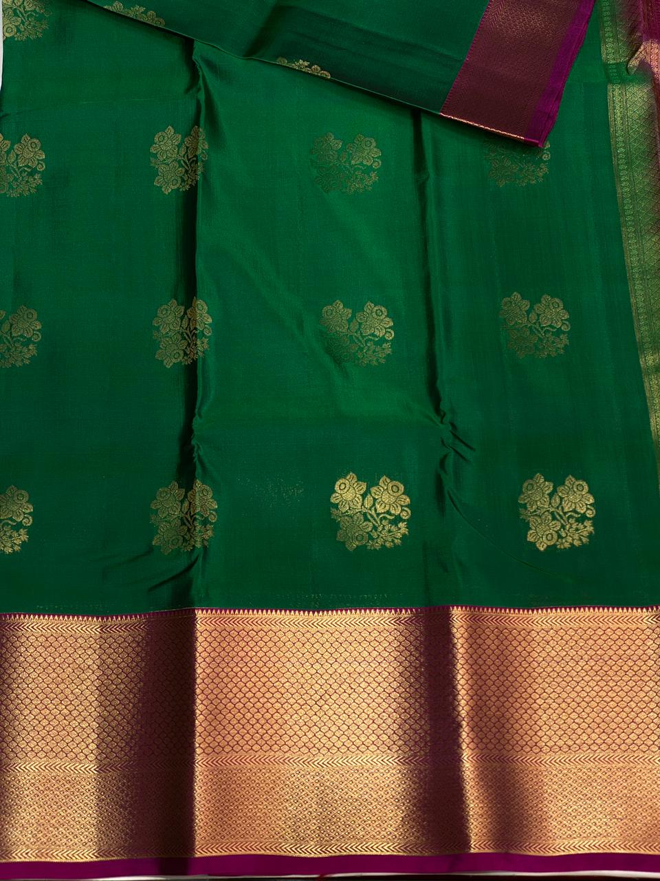 Green and purple pure soft Kanchipuram Silk saree - PPSILK45