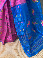 Cotton jamdani saree in Lilac pink and blue - PSCJ1