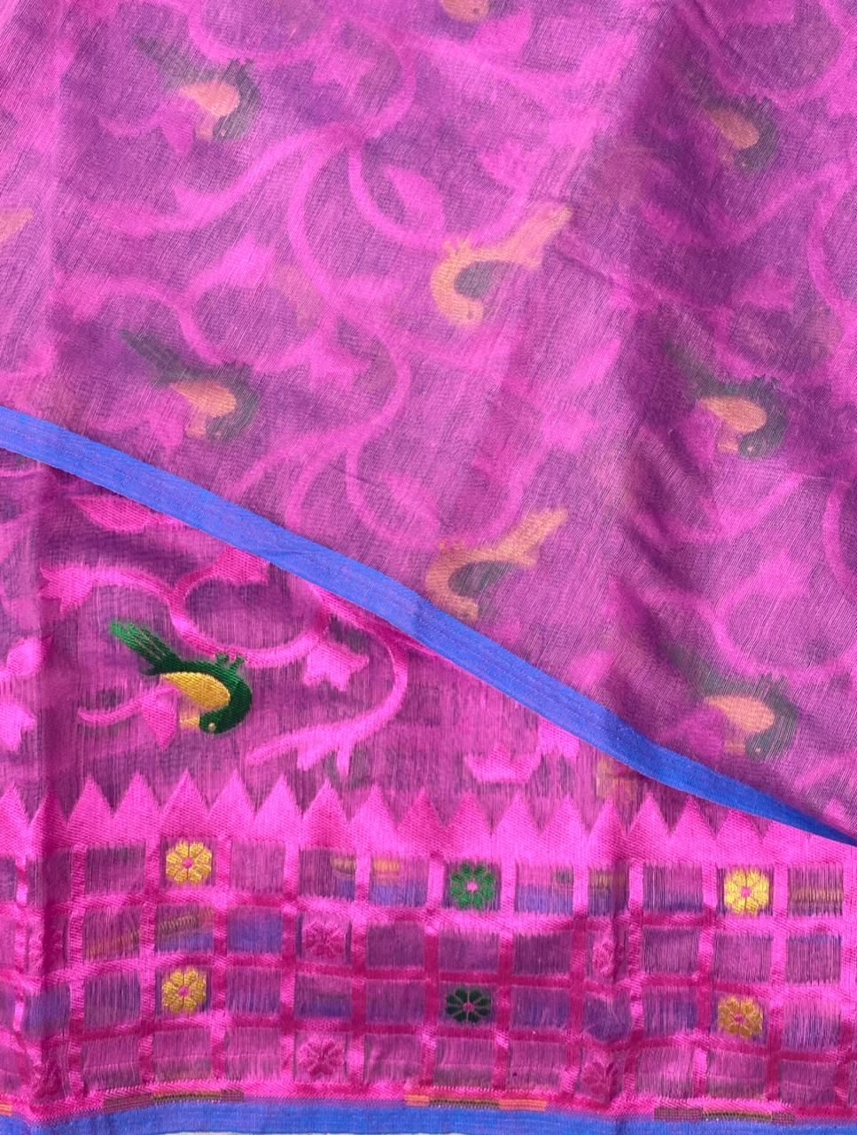Cotton jamdani saree in Lilac pink and blue - PSCJ1