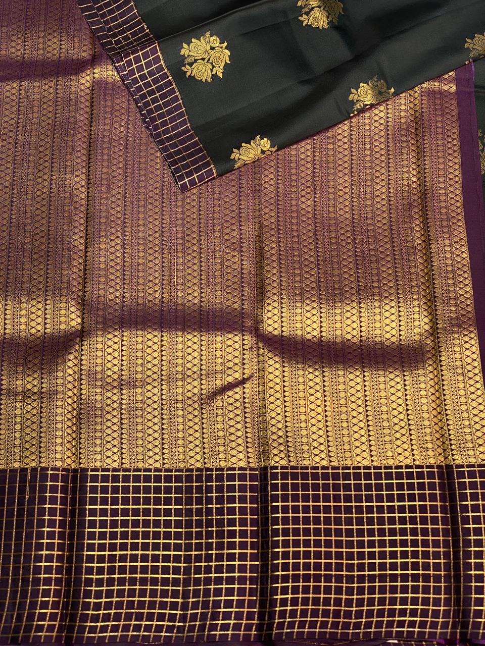 black and purple pure soft Kanchipuram Silk saree - PPSILK51