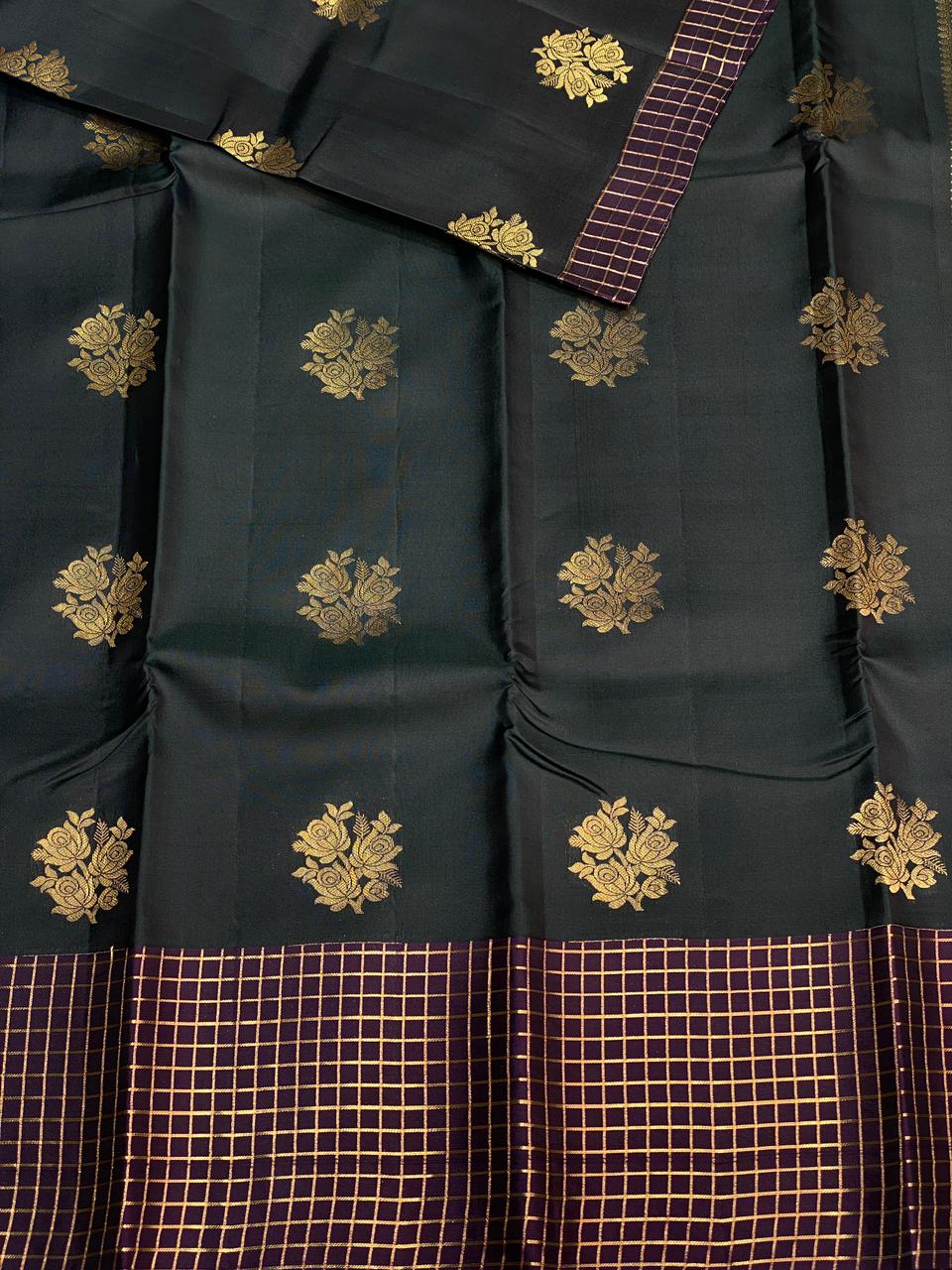 black and purple pure soft Kanchipuram Silk saree - PPSILK51