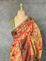 Cotton jamdani saree light gold - PSCJ5