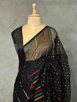 Cotton jamdani saree in black - PSCJ6
