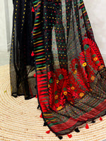 Cotton jamdani saree in black - PSCJ6