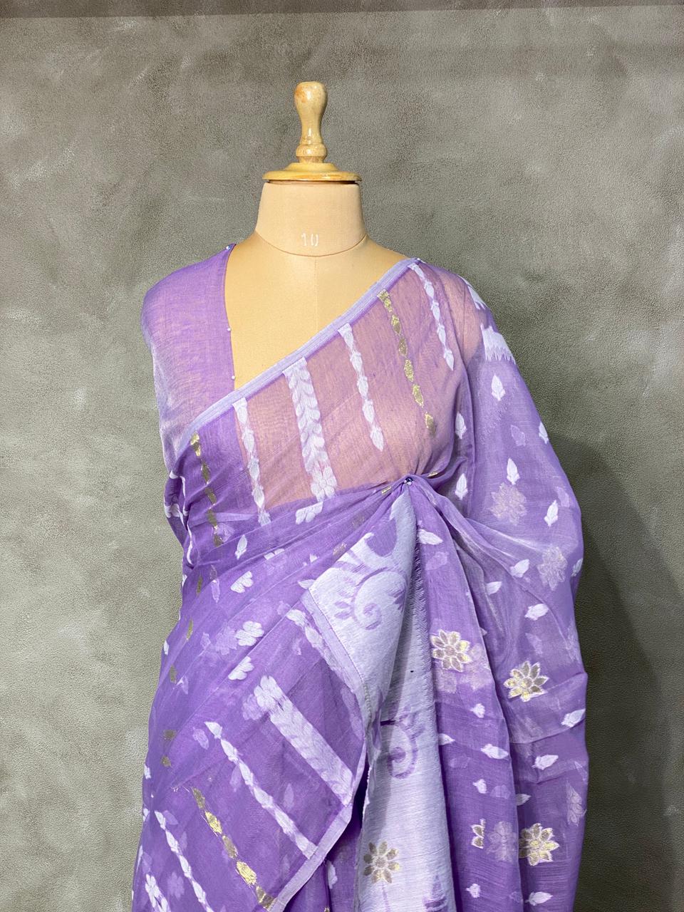 Cotton jamdani saree in lavender - PSCJ9