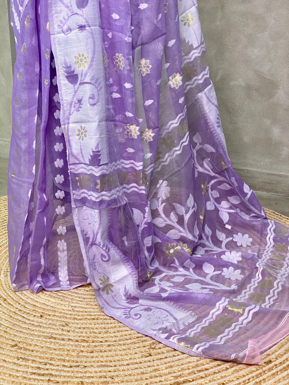 Cotton jamdani saree in lavender - PSCJ9
