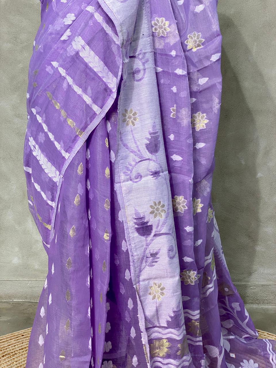Cotton jamdani saree in lavender - PSCJ9