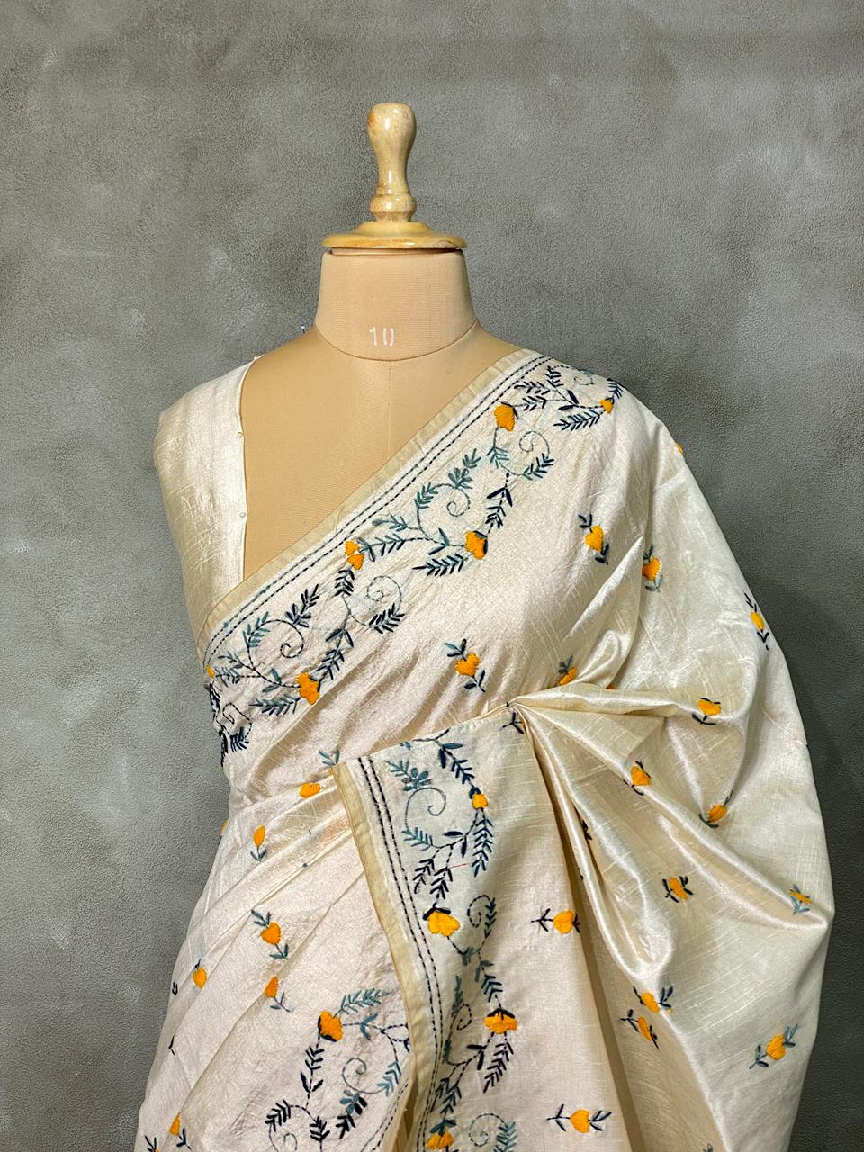 Cotton silk saree in off white- PSCK3
