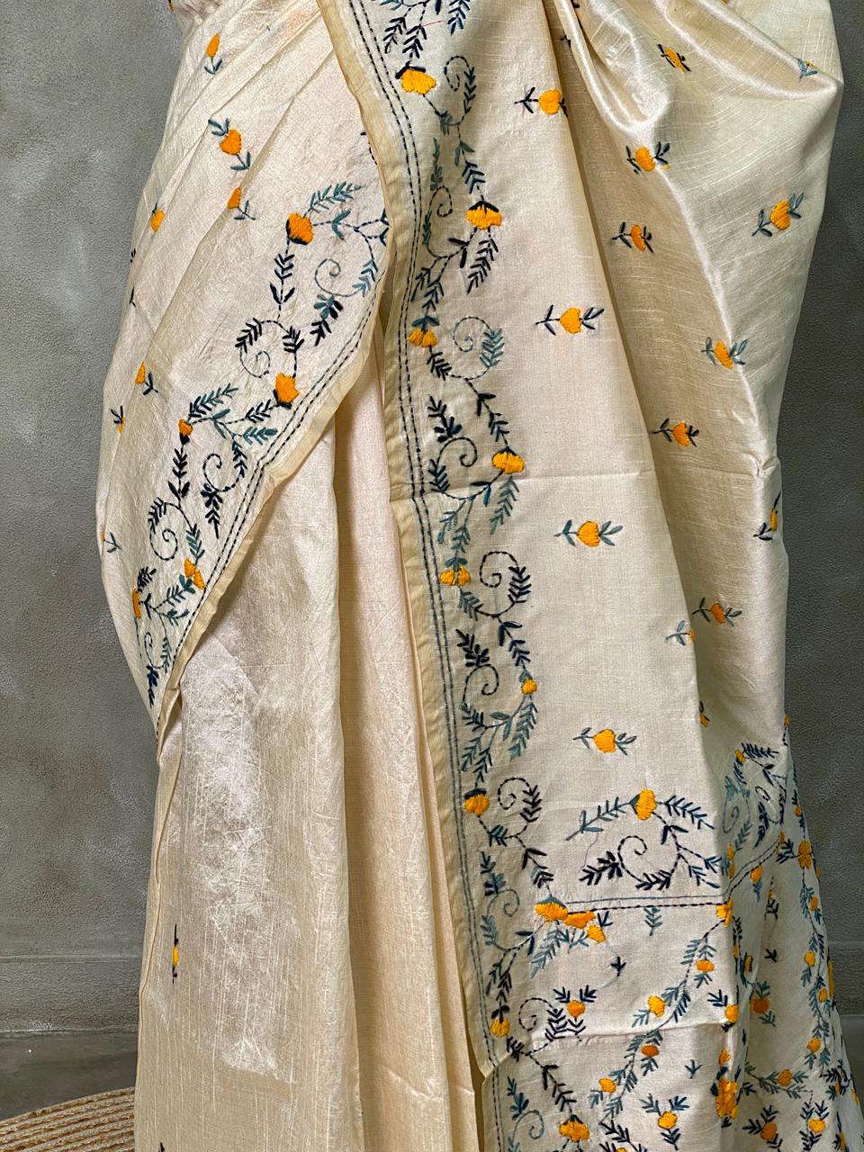 Cotton silk saree in off white- PSCK3