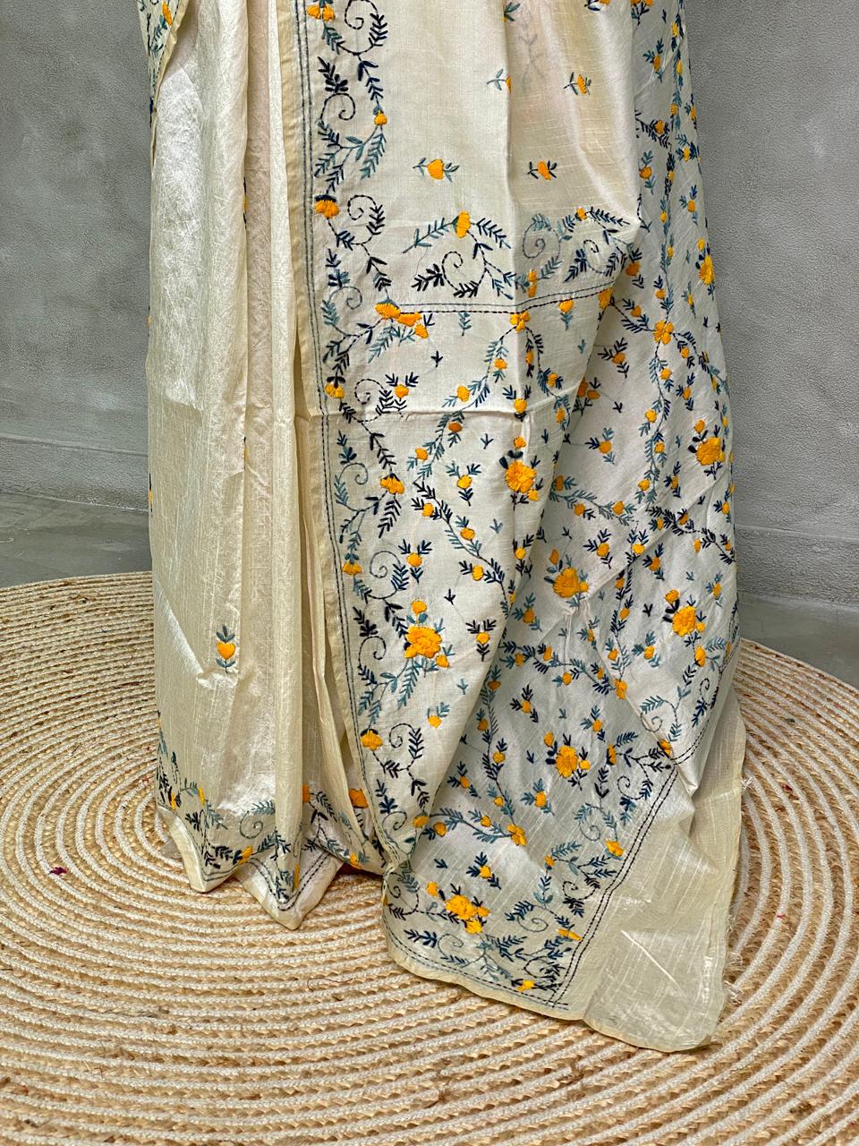 Cotton silk saree in off white- PSCK3