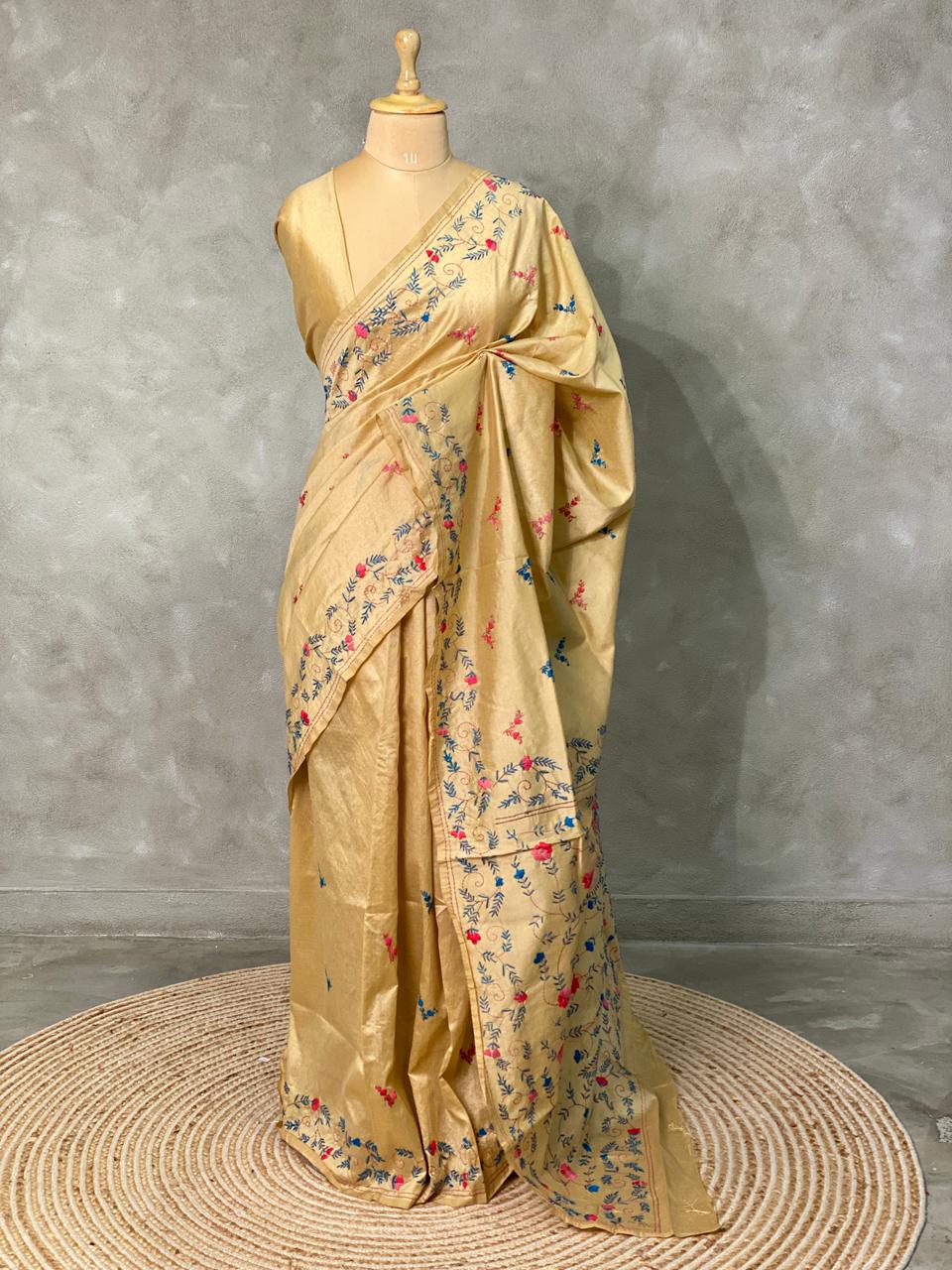 Cotton silk saree in light gold- PSCK4
