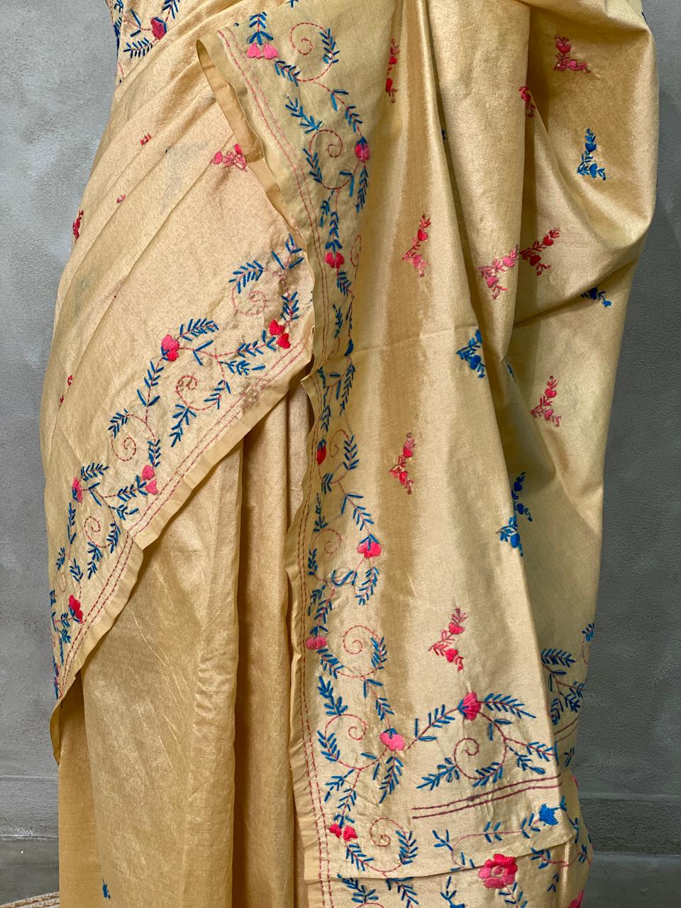 Cotton silk saree in light gold- PSCK4