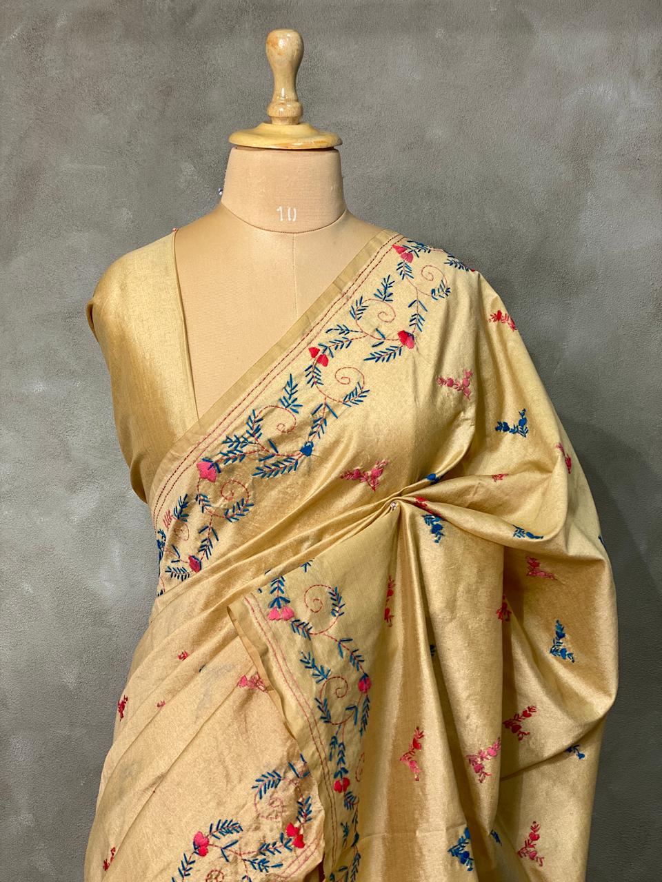 Cotton silk saree in light gold- PSCK4