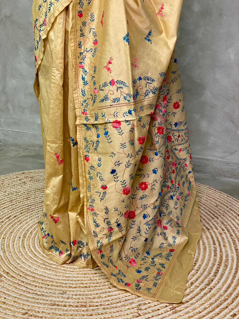 Cotton silk saree in light gold- PSCK4