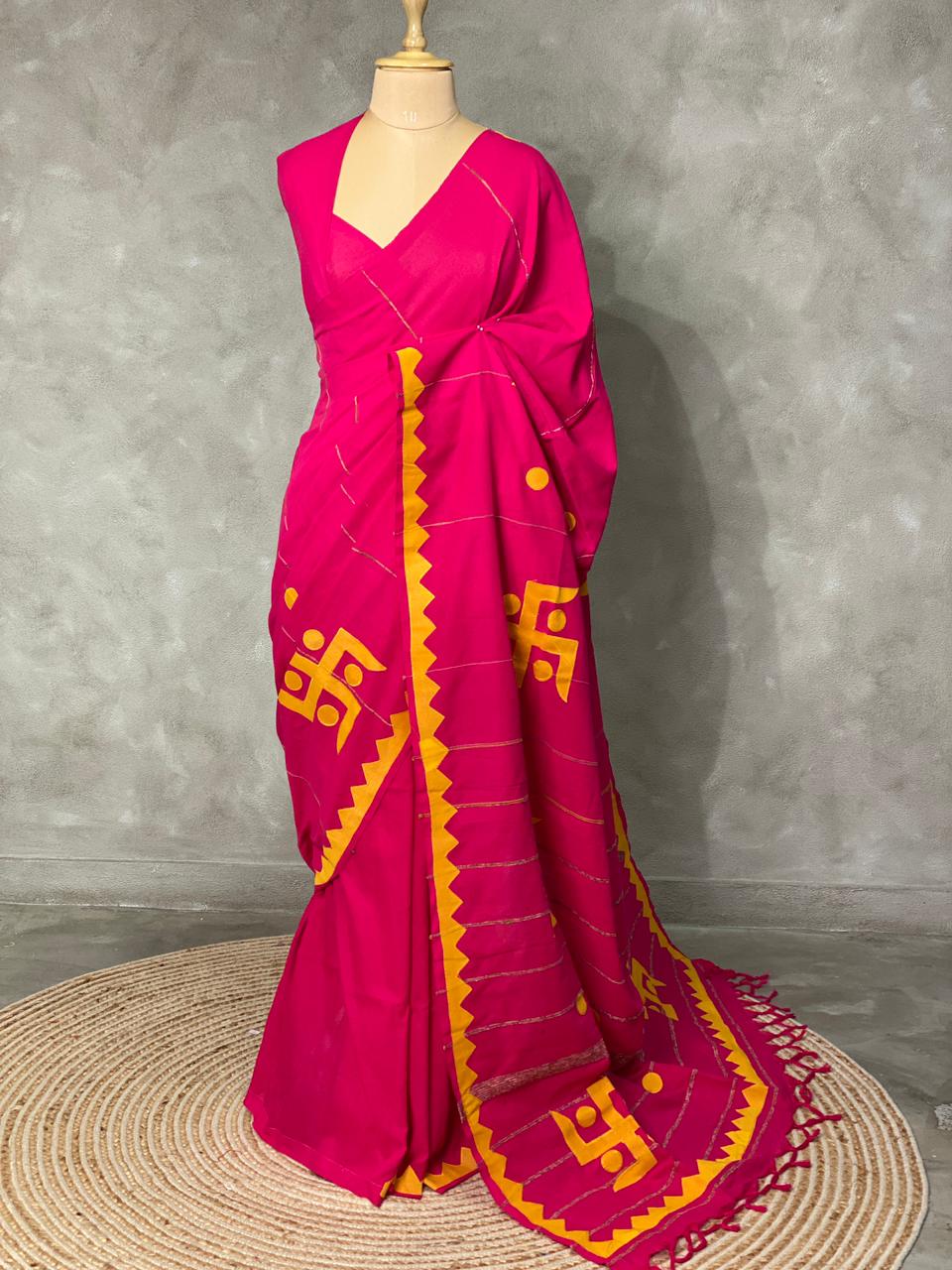 soft cotton saree in magenta and yellow - PSC6