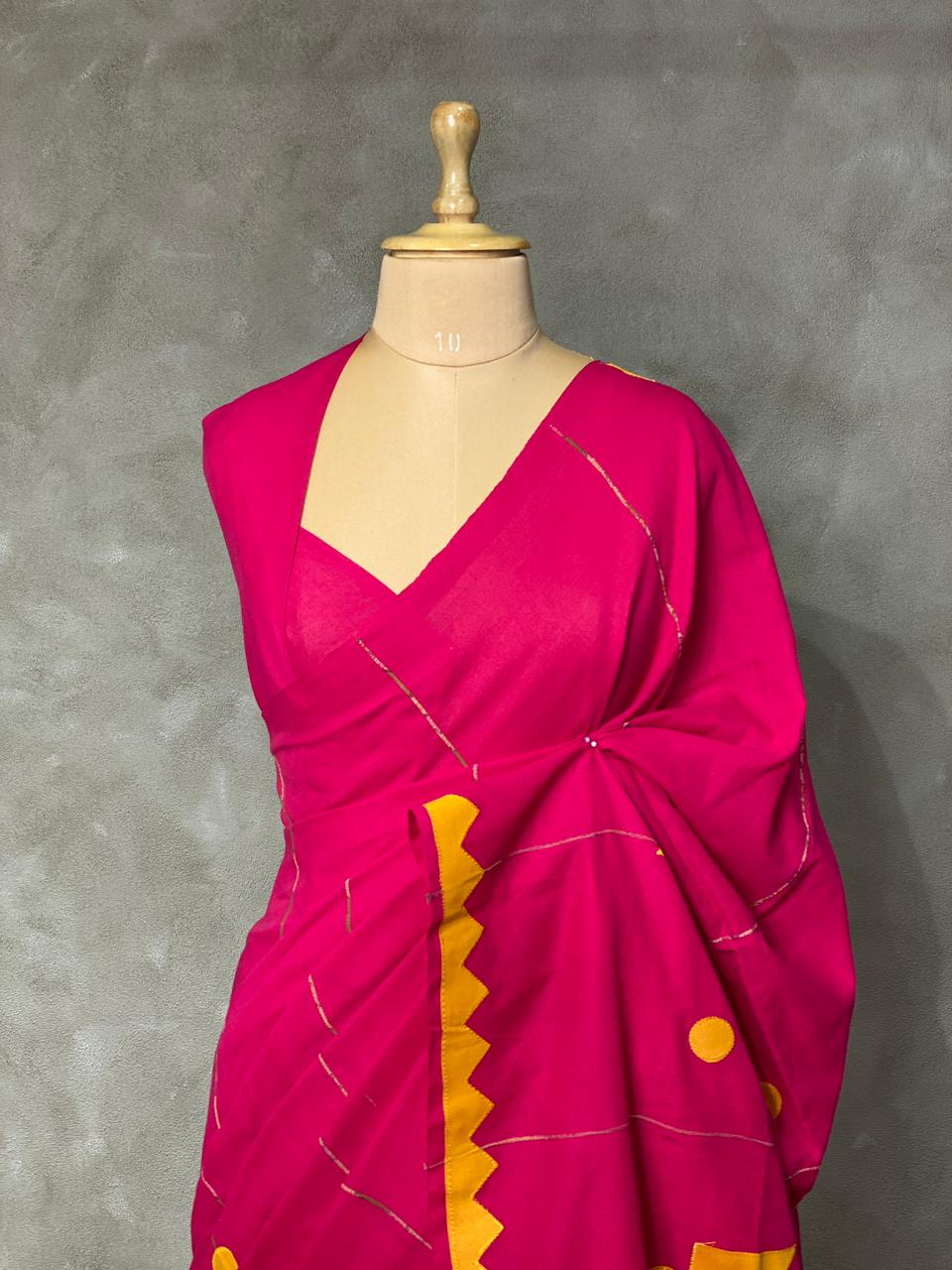 soft cotton saree in magenta and yellow - PSC6