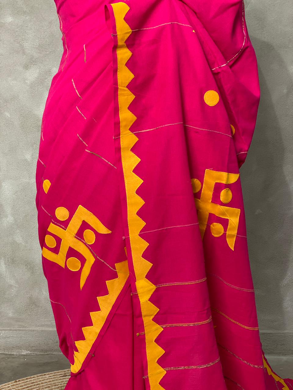 soft cotton saree in magenta and yellow - PSC6