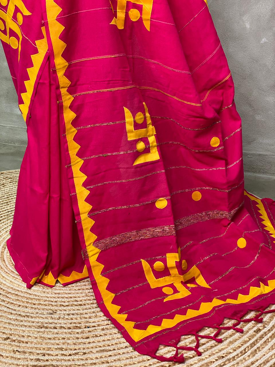 soft cotton saree in magenta and yellow - PSC6