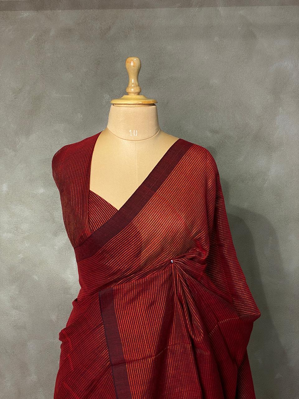 soft cotton saree in dark marooon - PSC7