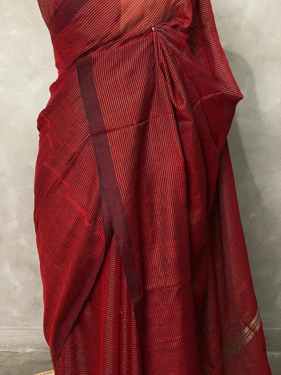 soft cotton saree in dark marooon - PSC7