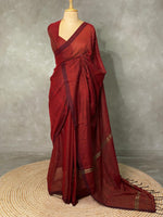 soft cotton saree in dark marooon - PSC7