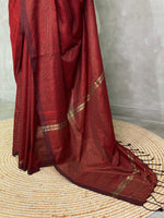soft cotton saree in dark marooon - PSC7