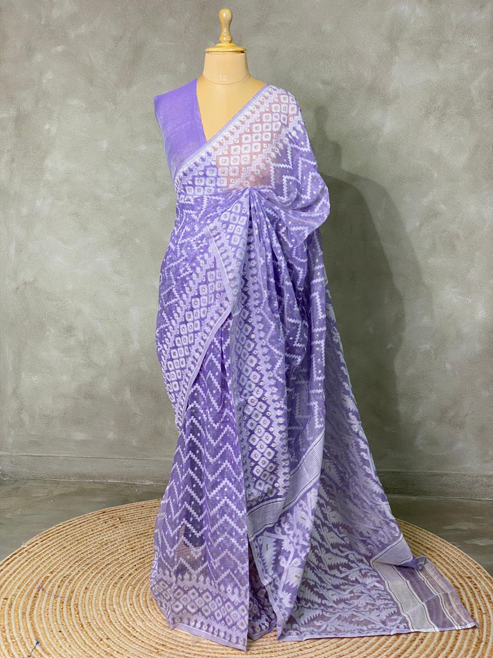 Cotton jamdani saree in lavender - PSCJ12