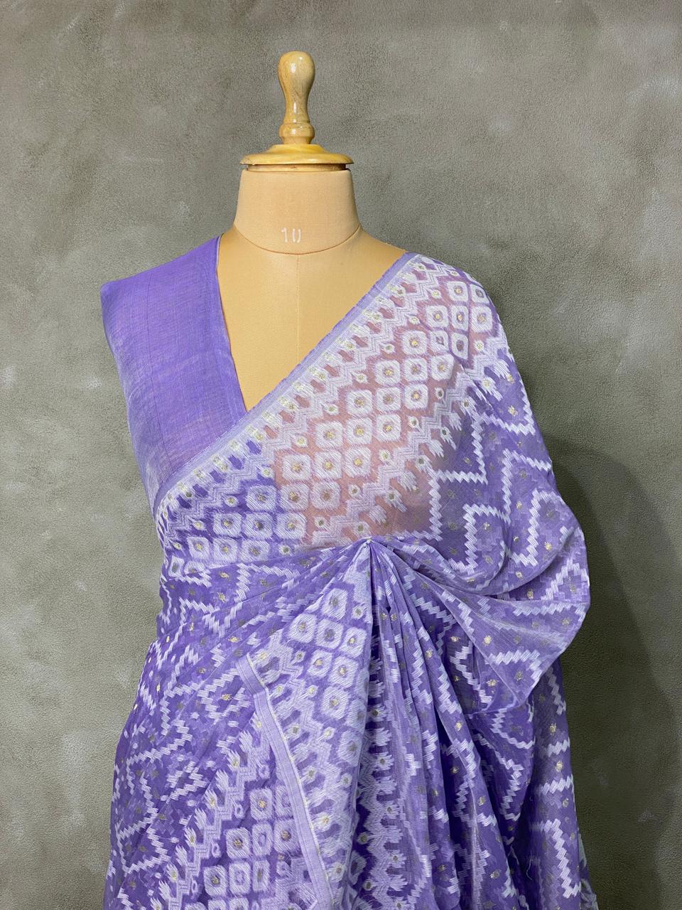Cotton jamdani saree in lavender - PSCJ12