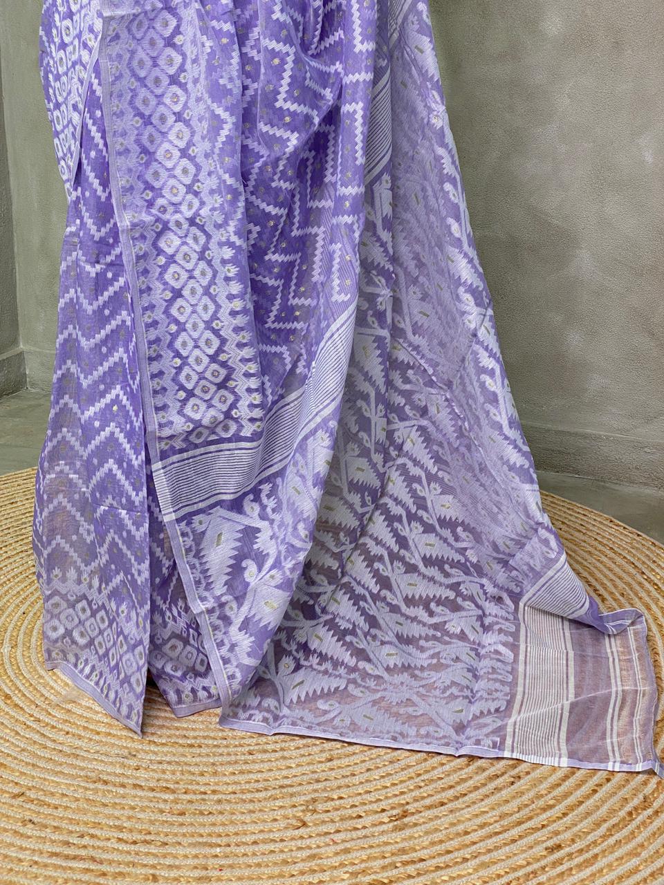 Cotton jamdani saree in lavender - PSCJ12