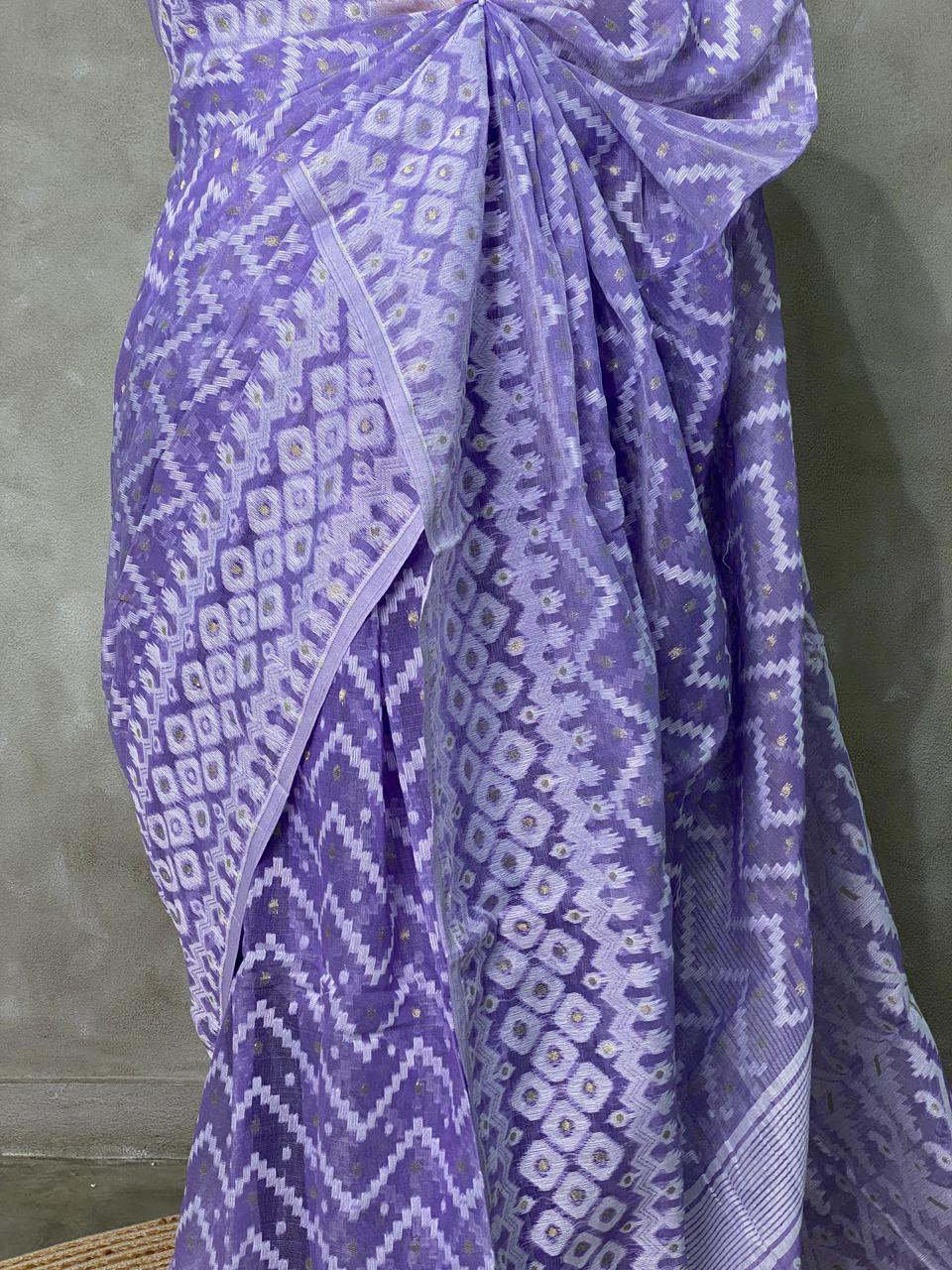 Cotton jamdani saree in lavender - PSCJ12