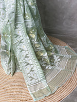 Cotton jamdani saree inpastal green- PSCJ14