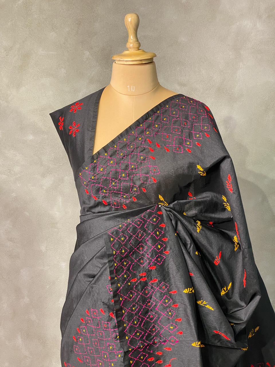 Cotton silk saree in black- PSCK1