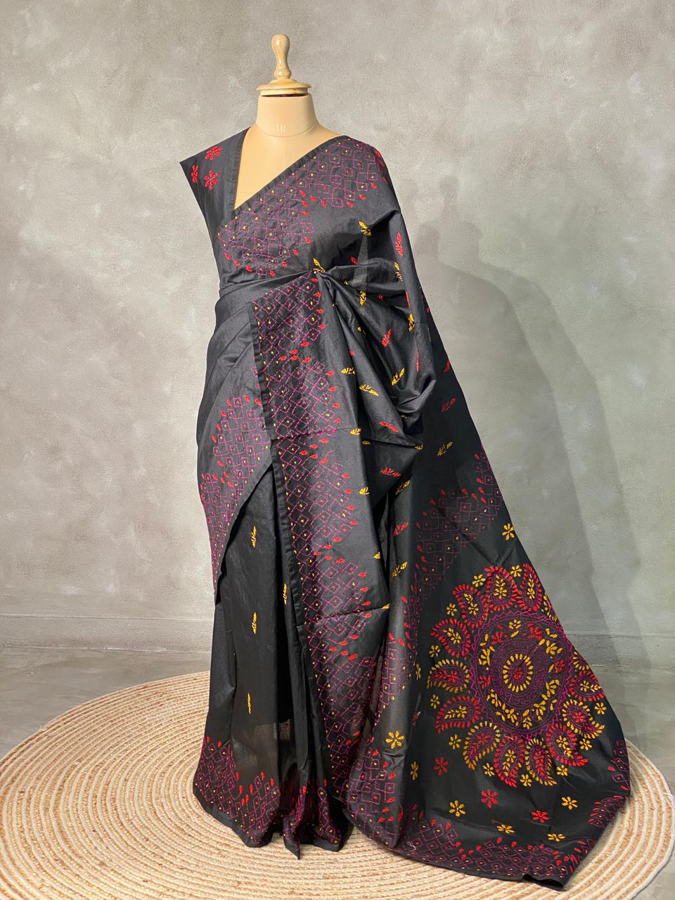 Cotton silk saree in black- PSCK1