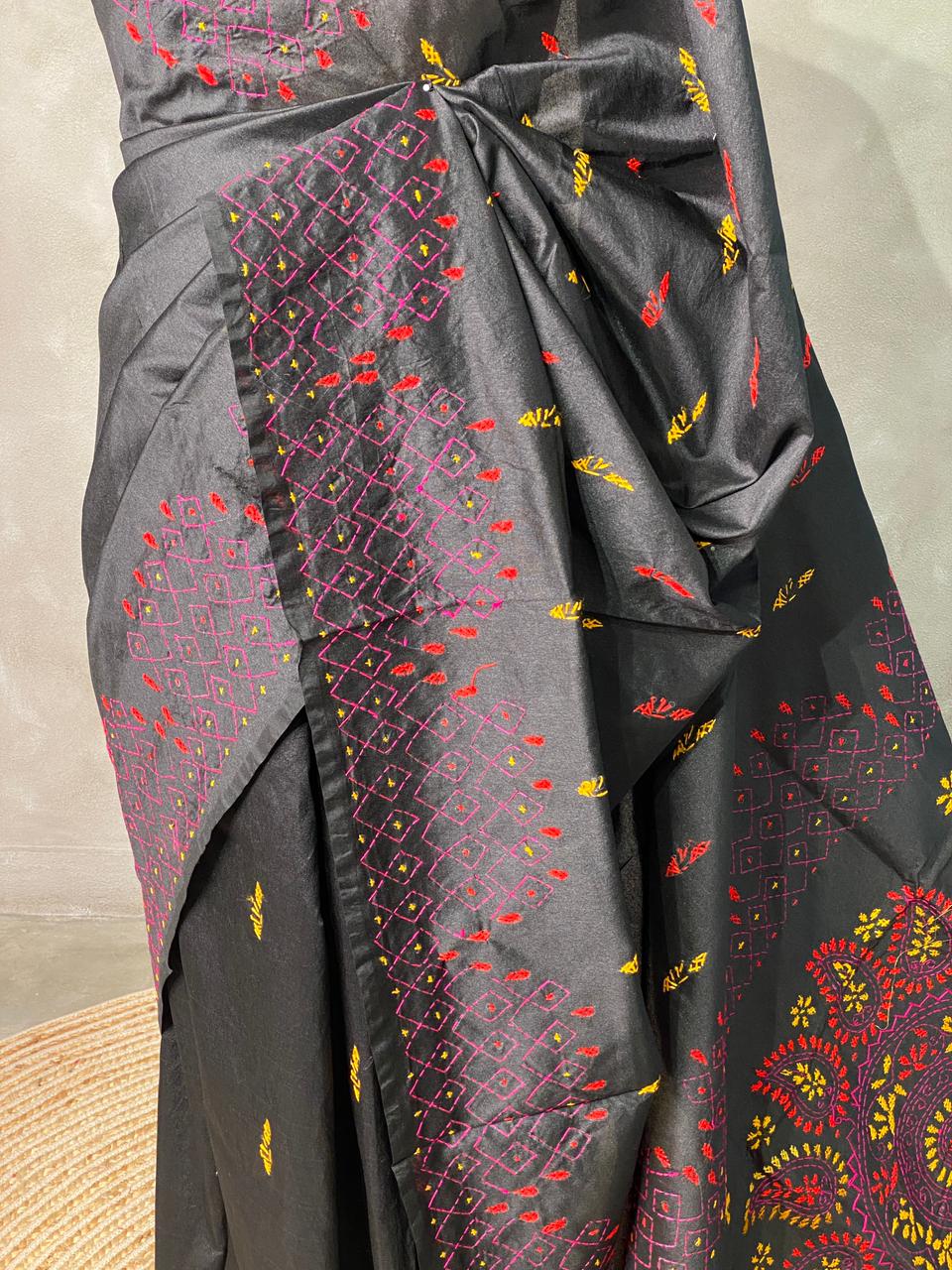 Cotton silk saree in black- PSCK1