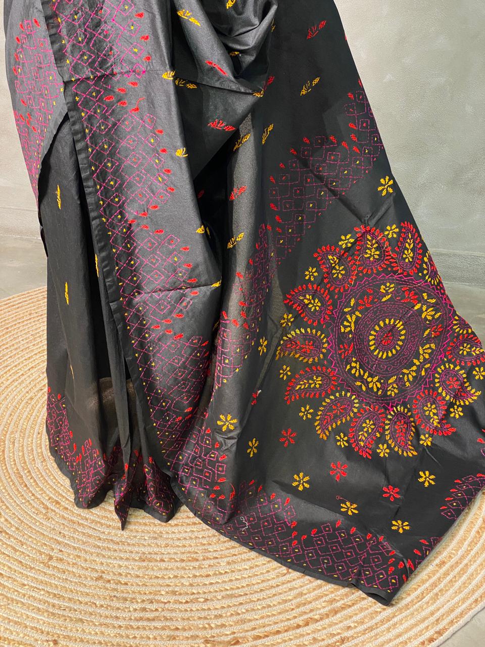 Cotton silk saree in black- PSCK1
