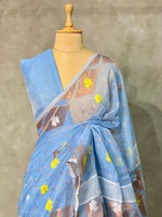 Cotton jamdani saree in white- PSCJ16A