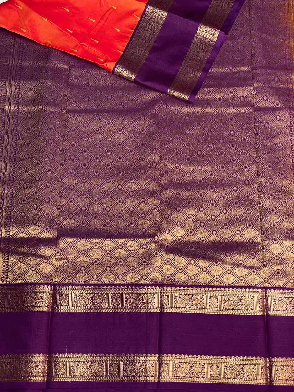 Rust orange and Violet silk saree- PSSR8