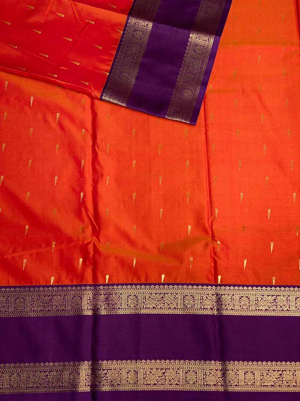 Rust orange and Violet silk saree- PSSR8