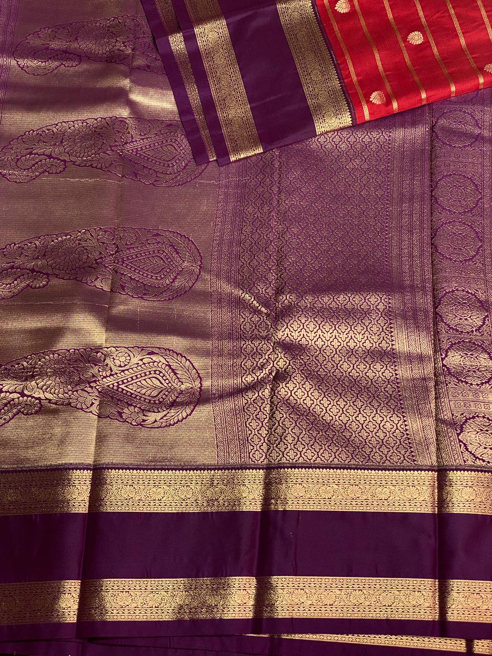 Maroon and Violet silk saree- PSSR13