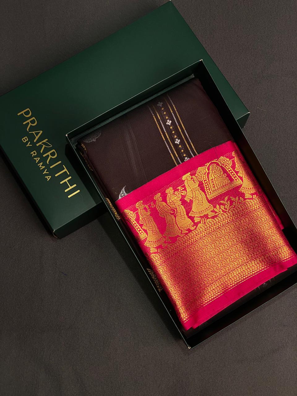 brown and magenta silk saree- PSSR15