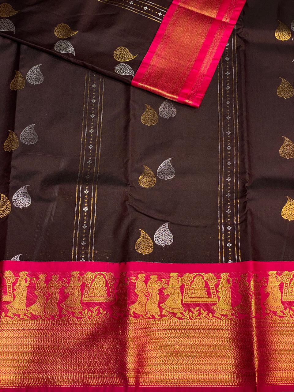 brown and magenta silk saree- PSSR15