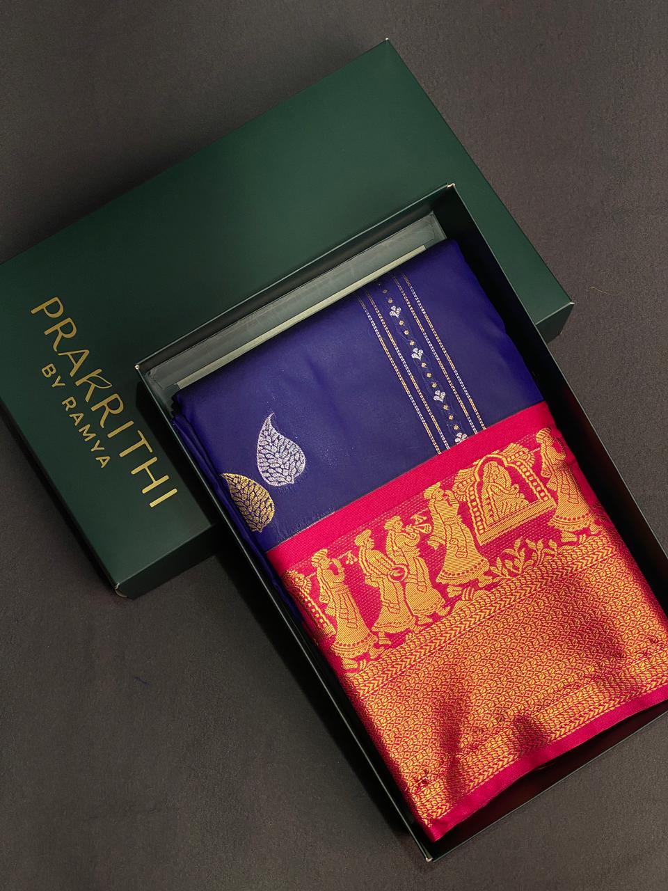 Blue and magenta silk saree- PSSR20
