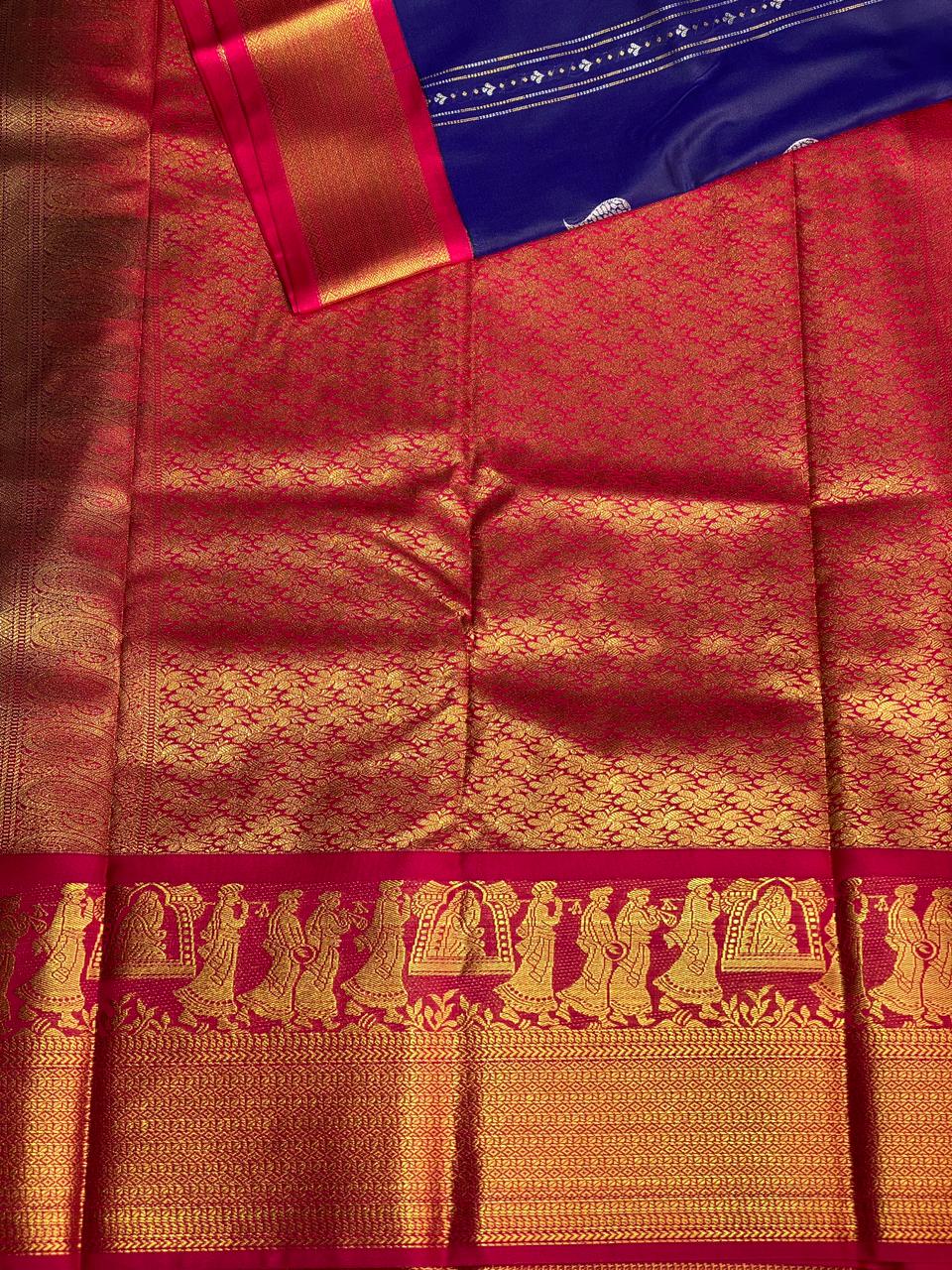 Blue and magenta silk saree- PSSR20