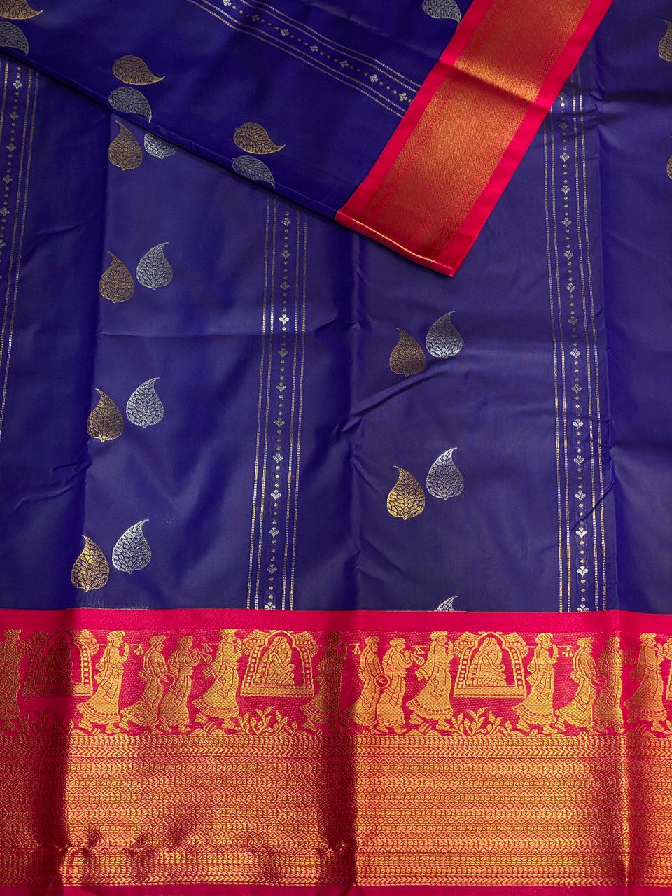Blue and magenta silk saree- PSSR20