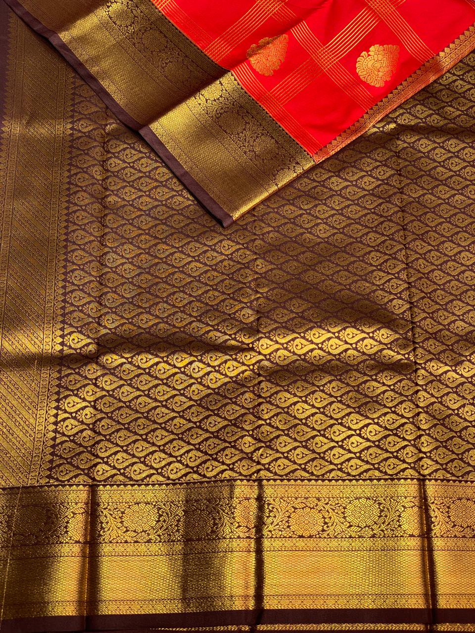 Redand coffee brown silk saree- PSSR3