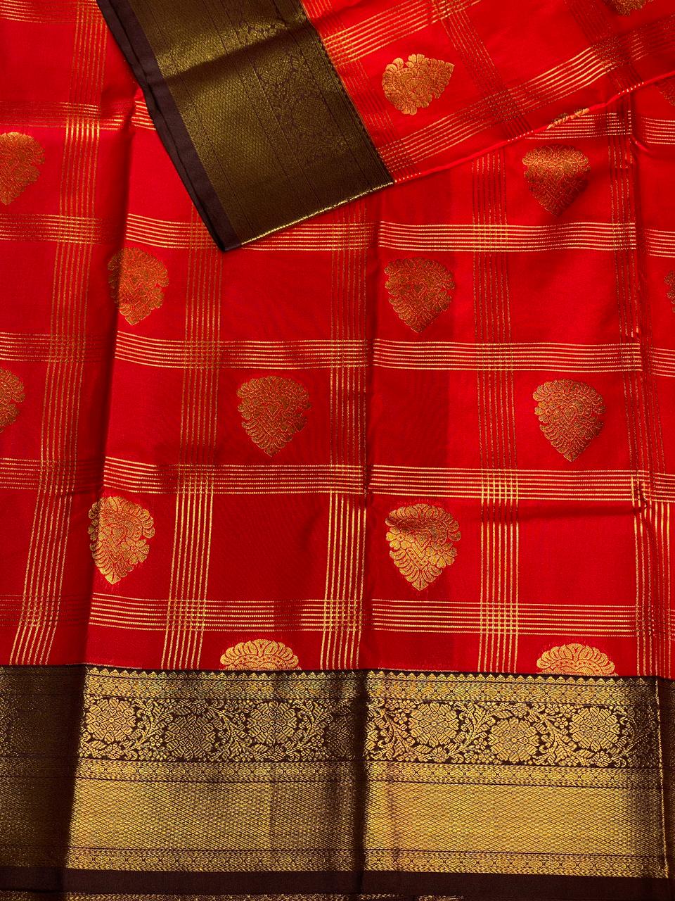 Redand coffee brown silk saree- PSSR3