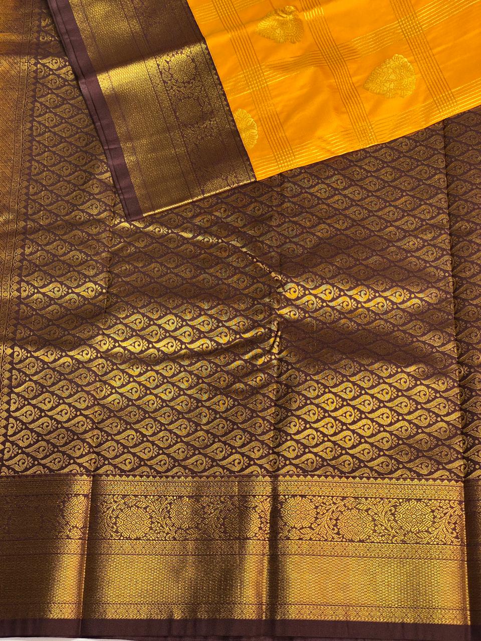 Yellow and Brown silk saree- PSSR18
